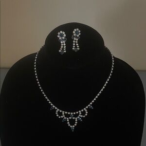 Elegant Vintage Blue and Silver Rhinestone Jewelry Set